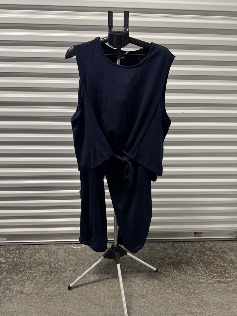 DAVI & DANI Navy Sleeveless Tie-Front shirt and jogger set